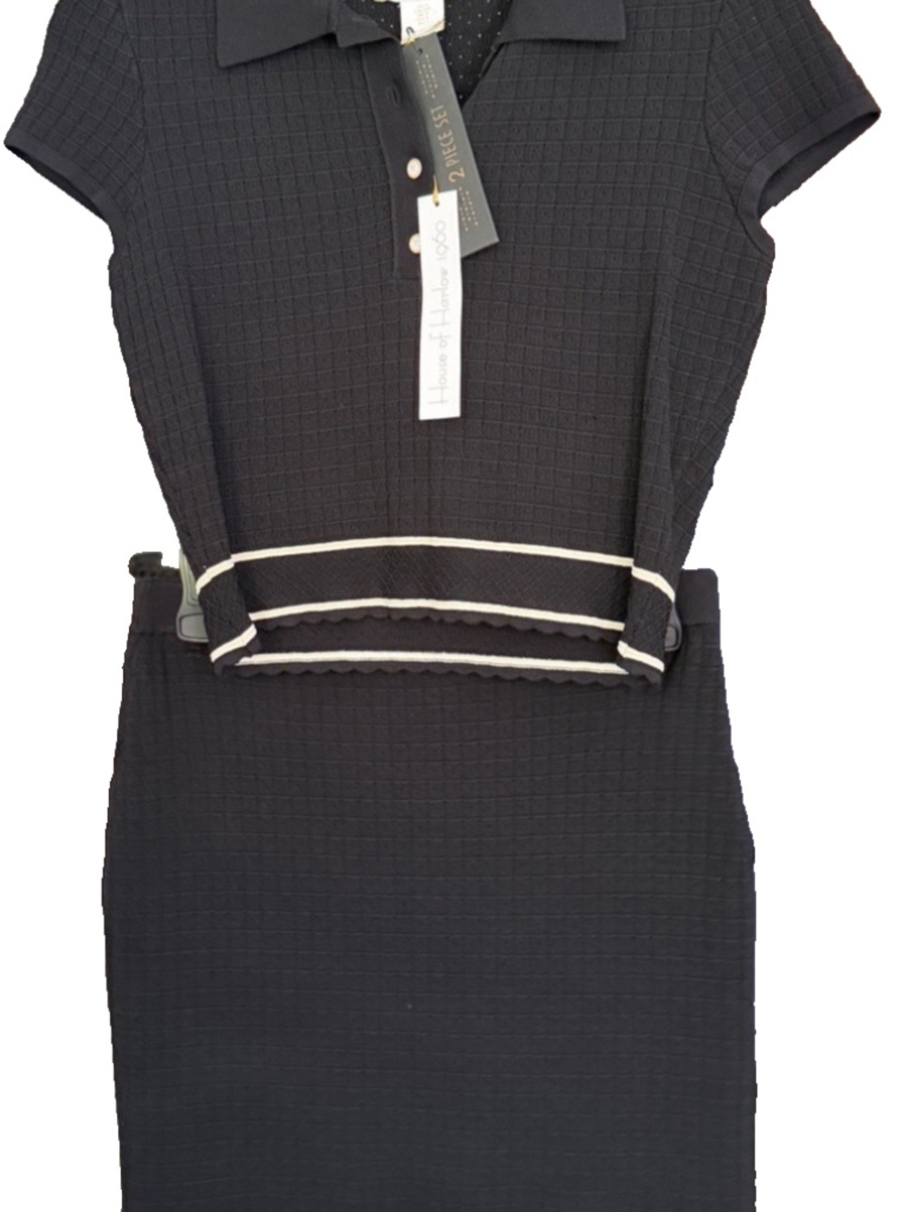 NEW House of Harlow 1960 2 Pc. Knit Set polo top Mini Skirt Black White Small